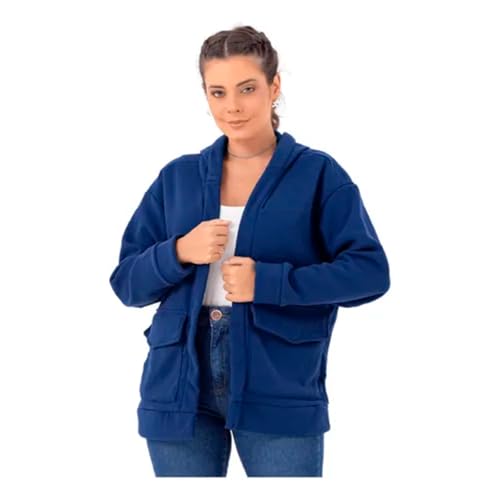 Casaco Teddy Feminino Slim 5423A | Jaqueta de Frio Estilo Pelúcia com Zíper e Caimento Ajustado Inverno (BR, Alfa, P, Regular, Regular, Marinho)