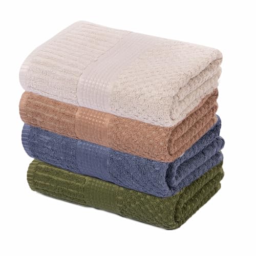 Image of Mush Hearth & Haven Bamboo Towels for Bath Large Size | 450 GSM Bamboo Bath Towel for Men & Women | Soft, Highly Absorbent & Quick Dry | Pack of 4, 70 X 140 cms (Assorted 3)