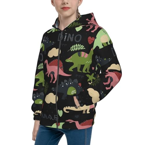 Cute Dinosaurs Kids Pullover Hoodies Boys Zip Up Sweatshirts Girls Athletic Clothes with Pocket