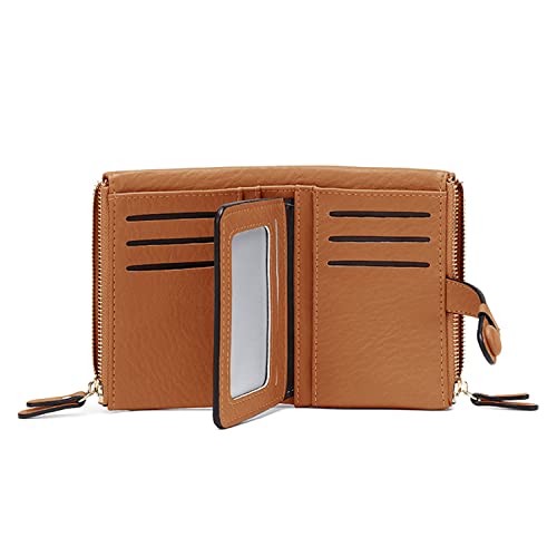 AOXONEL Women's Wallets Leather Wallets for Women Rfid Small Ladies Wallet Billfolds for Women,Trifold Mini Wallets for Women with Double Zipper Coin Pocket (Brown)
