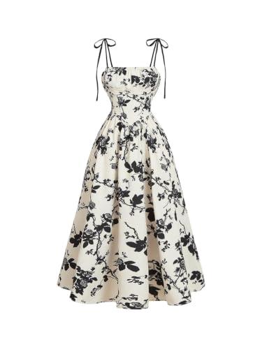 SHENHE Women's Floral Bustier Corset Dress Smocked Flowy Long Sundress