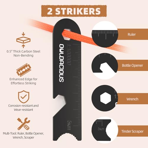 Image of Fire Starter Survival Kit - 4 Ferro Rods (4 inch, 3.2 inch, 2x2.4 inch), 2 Strikers, 2 Tinder Wicks (13 inch Each), and 2 Paracords (40 inch Each)