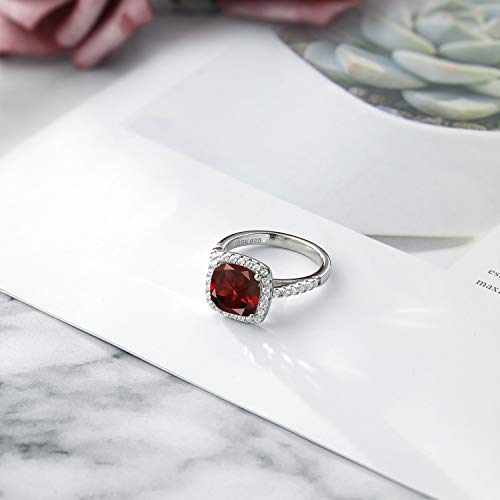 Gem Stone King 2-3 Cttw Gemstone Birthstone and White Moissanite Halo Solitaire Engagement Ring for Women | 925 Sterling Silver | Cushion Cut 8MM | Wedding Anniversary Promise | Size 5-9 by Gem Stone King - Image 6