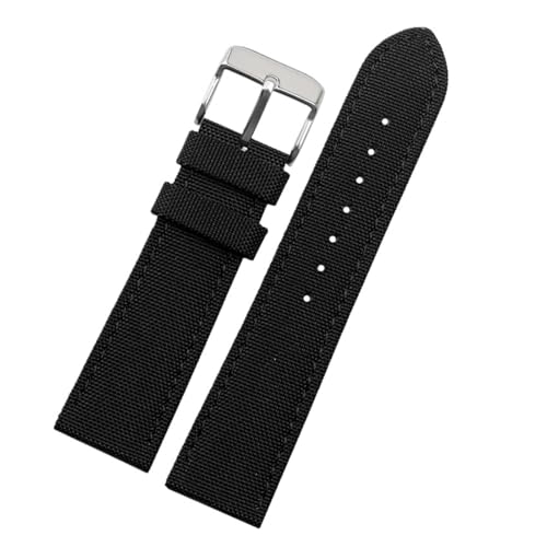 Cong Yi ���v�X�g���b�v 19mm 20mm 22mm 23mm 24mm �i�C�������U�[���X�g�o���h �����Y �h���L�����o�X�u���X���b�g�x���g(A-black-silver,20mm)