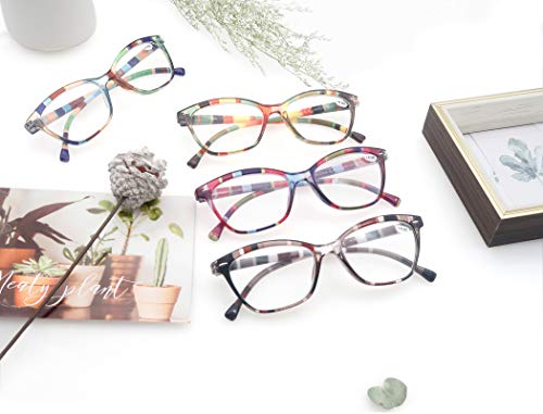 Image of HEEYYOK Women Reading Glasses 4 Pack Colorful Readers,Beautiful Pattern Cat Eye Glasses for Reading Lightweigth Flexible Spring Hinge Well Wear Look Younger (0.75, 4 Pack Mix Color)