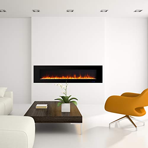 Valuxhome Electric Fireplace, 72 Inches Wall Mounted Fireplace With Overheating Protection, Thermostat, Timer & Remote, Log & Crystal, Touch Screen, 1500/750W, Black #TOP7