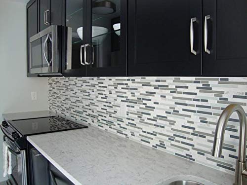 10 Square Feet - Bliss Iceland Marble And Glass Linear Mosaic Tiles - Bathroom Walls/Tub Surround/Kitchen Backsplash #TOP1