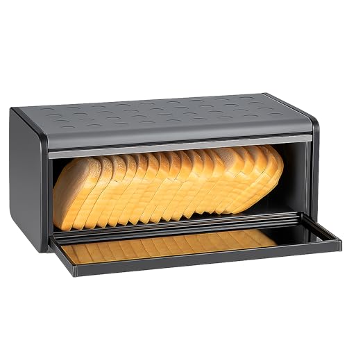 Innoteck Bread Bin With Magnetic Lid Spacious Kitchen Bread Storage Box Large Capacity Storage Container Easy To Clean Durable for Homemade Bread, Toast, Doughnut & Cookies, Grey