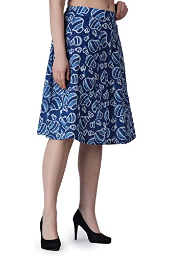 Image of POPWINGS Casual Bagru Printed A-Line Knee-Length Summer Skirt for Women | Ethnic