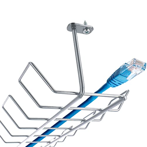 KADAX Cable Tray, Steel Cable Organiser for Office, Under Desk Wire Management, Durable Cable Holder, Wire Basket for Power Strips, Extension Cords (72.5 x 16.5 x 8.7 cm, Silver)