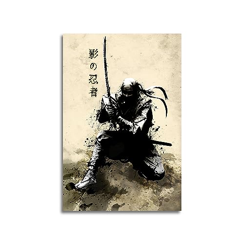Gengsheng Japanese Ink Bushido Ninja Posters Canvas Painting Vintage Print Wall Art Character Pictures Decoration Living Room Home Decor Unframed 16 X24 Inches cover