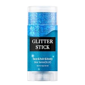 Blue Face Body Glitter Stick, Mermaid Sequins Face Glitter Gel, Singer Concerts Music Festival Rave Accessories,Holographic Chunky Glitter Makeup for Lip Eye Hair Body