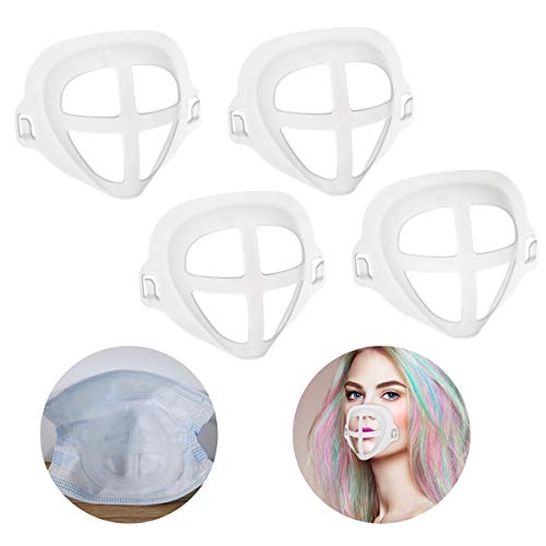 Set of 4 3D Lipstick Protection Bracket- Reusable Protective Support for Winter Nose& Mouth Washable Nose Stand Pad for Girls Ladies Women Preventing Makeup Removal Increasing Breathing Space (White)