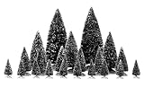 Rocky Mountain Goods Christmas Village Trees with Snow - 21 Premium Hand Shaped Extra Full Bristle Pine Trees - Various Sizes - Reusable Storage Box - Secure Stand Bases - 9' to 3' Trees