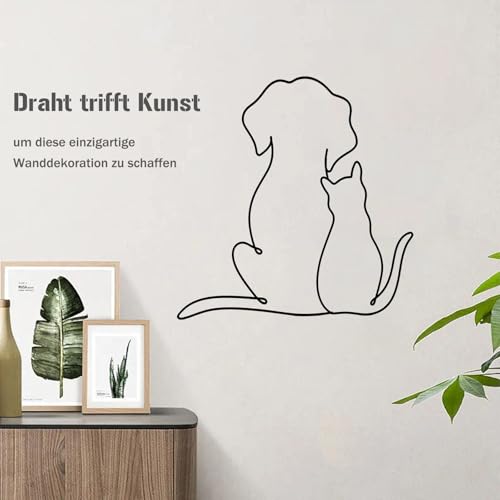 Dexlyn Minimalistische Katzendeko aus Metall Schwarze, Wandkunst für Katzenliebhaber, Geeignet für Katzenspielbereich, Kratzbaum,,Katzenheim,Wohnzimmer & Büro (Katzen und Hunde 36×30cm)