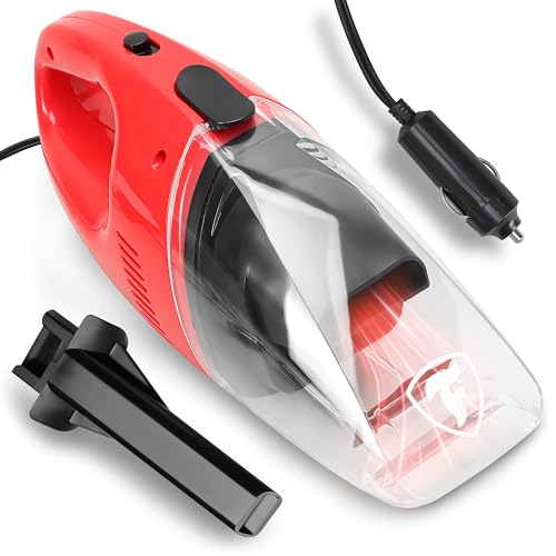 Firestone Portable Handheld Vacuum - Car Vacuum, Mini Vacuum Cleaner for Pet Hair - Car Cleaning Tool - Heavy Duty, Bagless, Lightweight Vacuum Cleaner with 8.5Ft. Cord, 12V 60W, Dry Use Only, Red