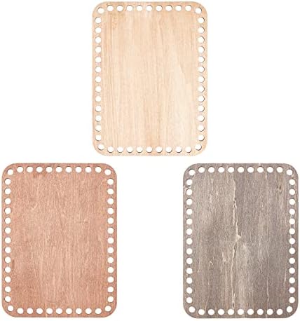 PH PandaHall 3 Colors Rectangle Basket Bottom 7.8x5.9" Dyed Blank Wooden Bottom Natural Wood Bottom Base Shaper for DIY Basket Weaving Supply Craft Making Home Decor, 8mm Hole, Burlywood/Black/Yellow