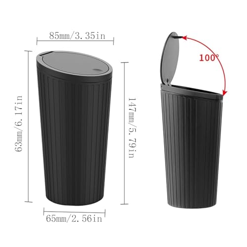 Image of Soko Plastic Carbin Mini Car Trash Can With Lid, Small Portable Garbage Bin, Car Accessories, Leakproof Vehicle Cup Holder Waste Storage For Car, Home, Kitchen, Office - Black, Press-Top