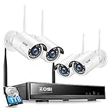 ZOSI Kit de Cámara de Seguridad WiFi 4pcs 3MP Cámara de Vigilancia Exterior con 8CH H.265+ NVR Grabador Inalámbrico,...