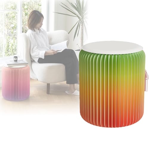Taburete de papel plegable portátil redondo y mesa auxiliar multifunción 2