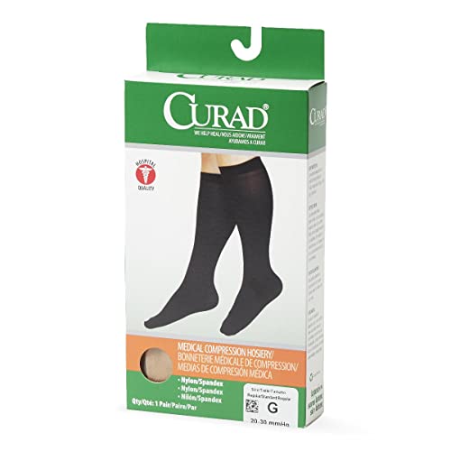 Image of CURAD Knee-High Compression Hosiery, Beige, Size G, 1 Pair