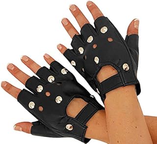 ILOVEFANCYDRESS BLACK STUDDED GLOVES FAUX LEATHER PERFECT FOR GOTH PUNK BIKER GANG 1980S 80S ROCK STAR POP STAR
