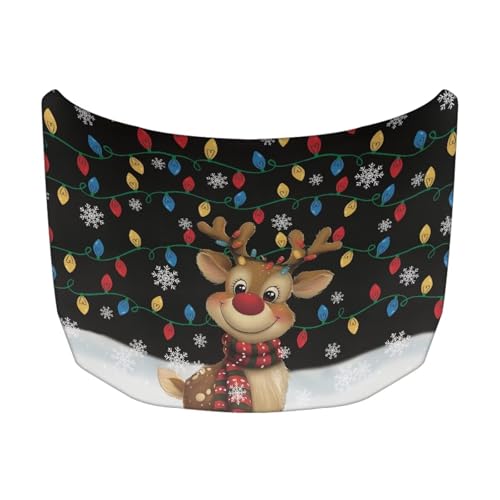 Image of Christmas Deer and Snowflakes Hood Cover Protector for Compact SUV Trucks Sedans, 59x39 Inch Stretchable Car Hood Flag, Universal Snowproof Auto Christmas Decorations