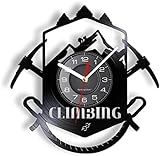 Wanduhr groß mit Bergsteiger-Logo Wanderweg Eispickel Extreme Sportgeräte Vinyl-Schallplatte Wanduhr Batteriebetrieben