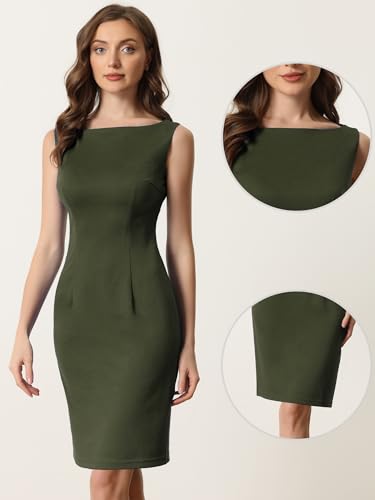 Image of Allegra K Sheath Dress for Women's Business Teacher Sleeveless Boat Neck Dressy Casual Office Dresses