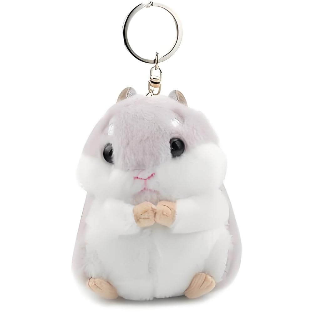 Gammaeon Plush Keychain, Cute Hamster Keyring Plush Pendant Handbag Charm Keychain Bag Accessory, Gray Car Keychain, Keyrings and Keychains
