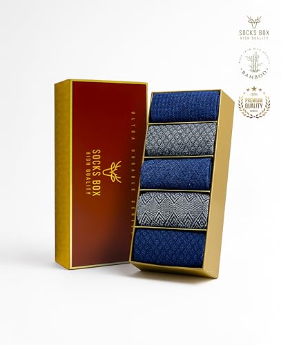 Image of Mens Ankle Socks, Premium Quality Bamboo Rayon Ankle Socks, Patterned, 5 Pairs, Gift Box, Size 8-13