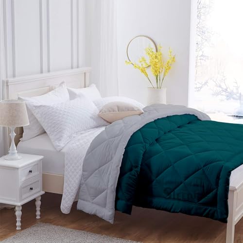 Image of 600 GSM Heavy Winter Single Bed Comforter | Microfiber, Breathable, Reversible,Soft, Lightweight & Machine Washable Comforter for Single Bed 60x90 Inch - TealSilver