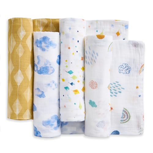 Image of aden + anais Essentials Cotton Muslin Swaddles, Breathable Baby Blanket, Ideal for Boys, Girls, Newborns, Babies & Infants, Receiving Blanket, Soft and Lightweight Wrap, 4 Pack, Kite Parade