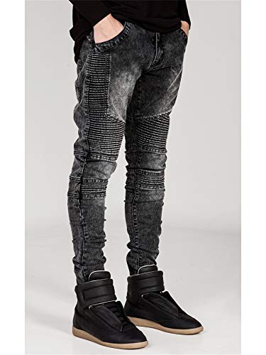 Andongnywell Men's Ripped Straight Holes Hip Hop Biker Stretchy Slim Fashion Jeans Stretch Distressed Trousers3