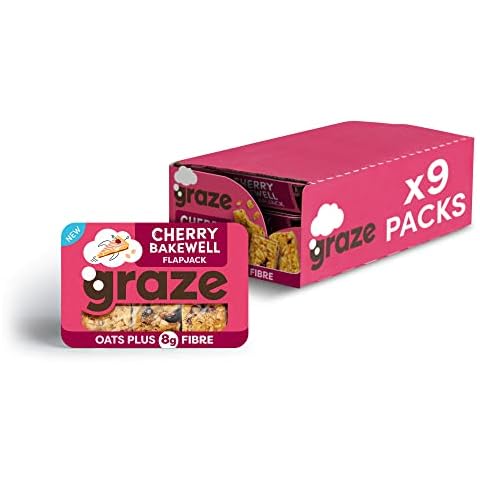 Graze - Cherry Bakewell Flapjack - High in Fibre - Healthy Snacks - Sweet Hamper - Total 9 Flapjack Trays Cover
