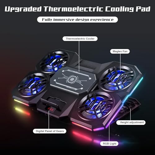 Cubonic H5 Laptop Cooling Pad, 27W/36W Thermoelectric Cooler, 4-Fan,10 Mode RGB Lights, 6 Level Stand with Fan, Suitable for 12-21inch... - Image 2