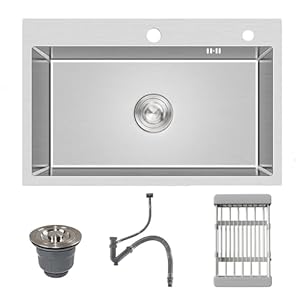 30-inch Single Bowl Workstation Kitchen Sink, Drop-in/Top-Mount Stainless Steel with Nano Coating & Basket Strainer, 30″x18″