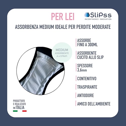 Slipss | Slip Donna Per Incontinenza Con Inserto Cucito, Mutande Assorbenti A Vita Alta Lavabili E Riutilizzabili, Assorbenza Medium 350 Ml, Taglia M, Nero - 4