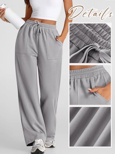 Image of Q - RIOUS Women's Wide Leg High Waisted Baggy Lounge Sweat Pants Drawstring Athletic Flared Joggers with Pockets