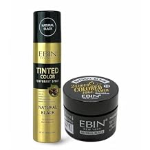 EBIN NEW YORK Ebin Black Spray Tinted Color Temporary Spray 3.38oz Bundle with 24 Hour Colored Edge Tamer Natural Black Precision Root Cover & Edge Control Gift Set 2 Items