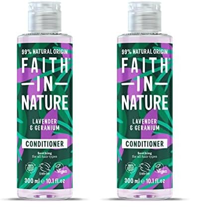 Faith In Nature 300ml Natural Lavender & Geranium Conditioner, Soothing, Vegan & Cruelty Free, No SLS or Parabens, For Normal to Dry Hair (Pack of 2)