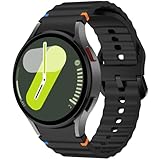 Sport Bands Compatible with Samsung Galaxy Watch 7 6 5 40mm 44mm Band, No Gap Soft Silicone Corrugated Strap Bands for Galaxy Watch 6 Classic 43mm 47mm/Watch 5 Pro 45mm Women Men (Black)