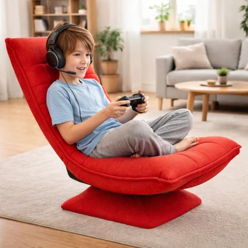 Image of Kawachi Adjustable 5-Position Folding Recliner Gaming Sofa Chair with 360 Swivel Rocking Lounge Chair with Lumbar Support for TV, Reading & Relaxation-Nirvana Moon Leisure Lounge Chair (Red)