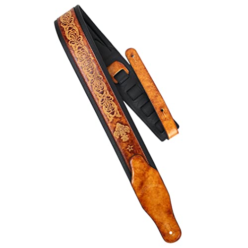 Walker And Williams GB-23 Latigo Sangle rembourrée en cuir Motif fleur de lys et chaîne française Marron clair - Les Beatles, Paul McCartney, John Lennon, RIngo Starr, George Harrison Walker And Williams GB-23 Latigo Sangle rembourrée en cuir Motif fleur de lys et chaîne française Marron clair – Image 6