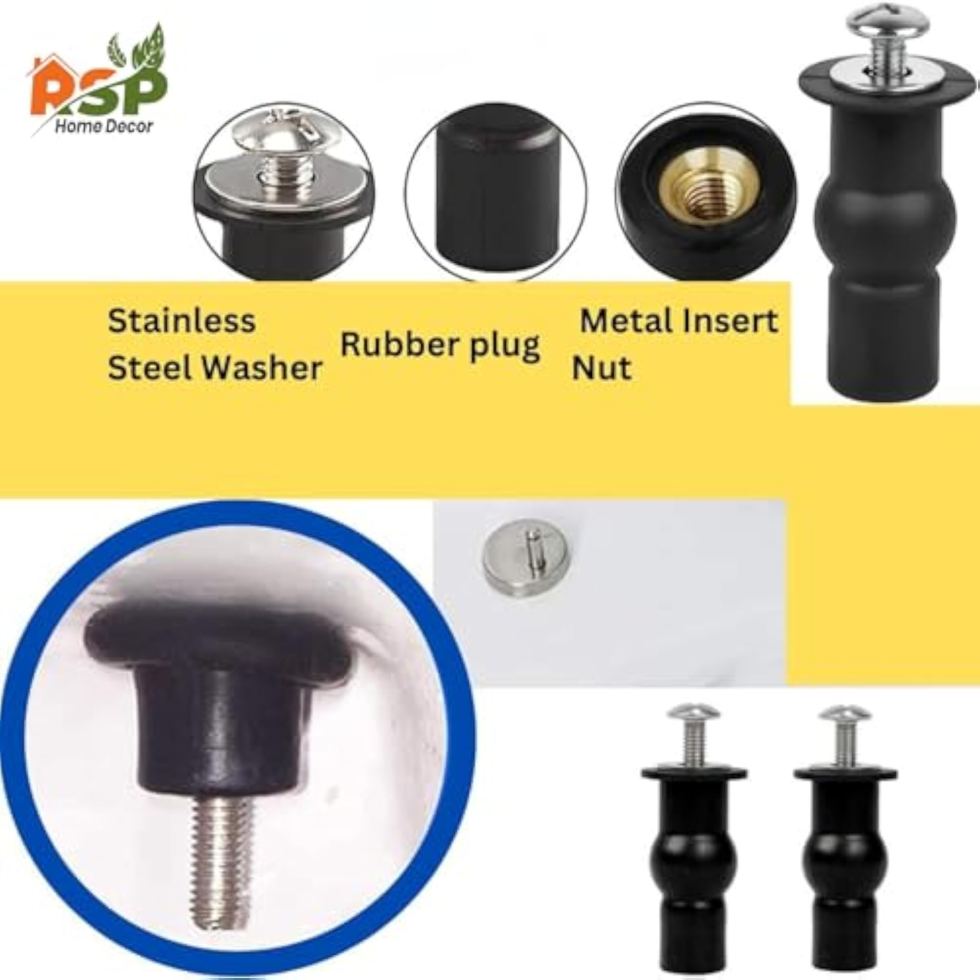Universal Toilet Seat Cover Hinges, Expanding Rubber