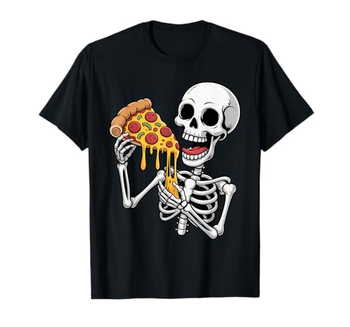 Creepy Skeleton Eating Pizza Halloween Costume Spooky Season T-Shirt