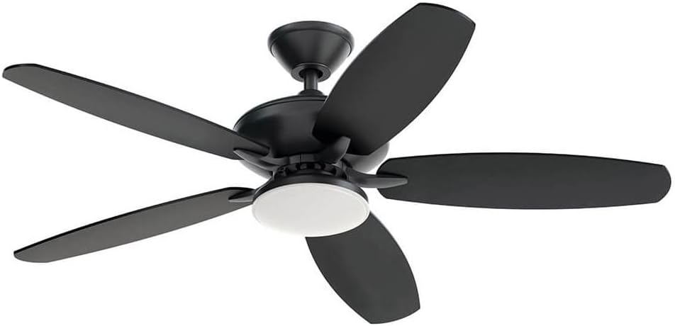 Kichler 52 Inch 5 Blade Renew Designer LED Ceiling Fan in Satin Black, for Living Rooms, Dining Rooms and Bedrooms, 330163SBK