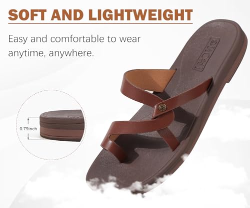 Image of ONCAI Women's Slide Sandals Trendy Square Summer Flat Dressy Sandals for Women 2025 Cross Strappy Open Split-Toe Ring with Slip-on Rubber Soles