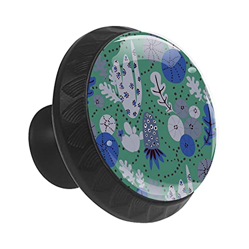 Boutons de tiroir vintage cactus fleur vert en verre moulé résistant pour commode - 3