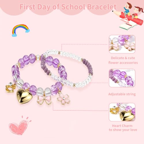 Image of First Day of Kindergarten Bracelets,First Day of School Bracelets for Mom and Daughter,Back to School Bracelet Pre-K Matching Heart Wish Adjustable Bracelet